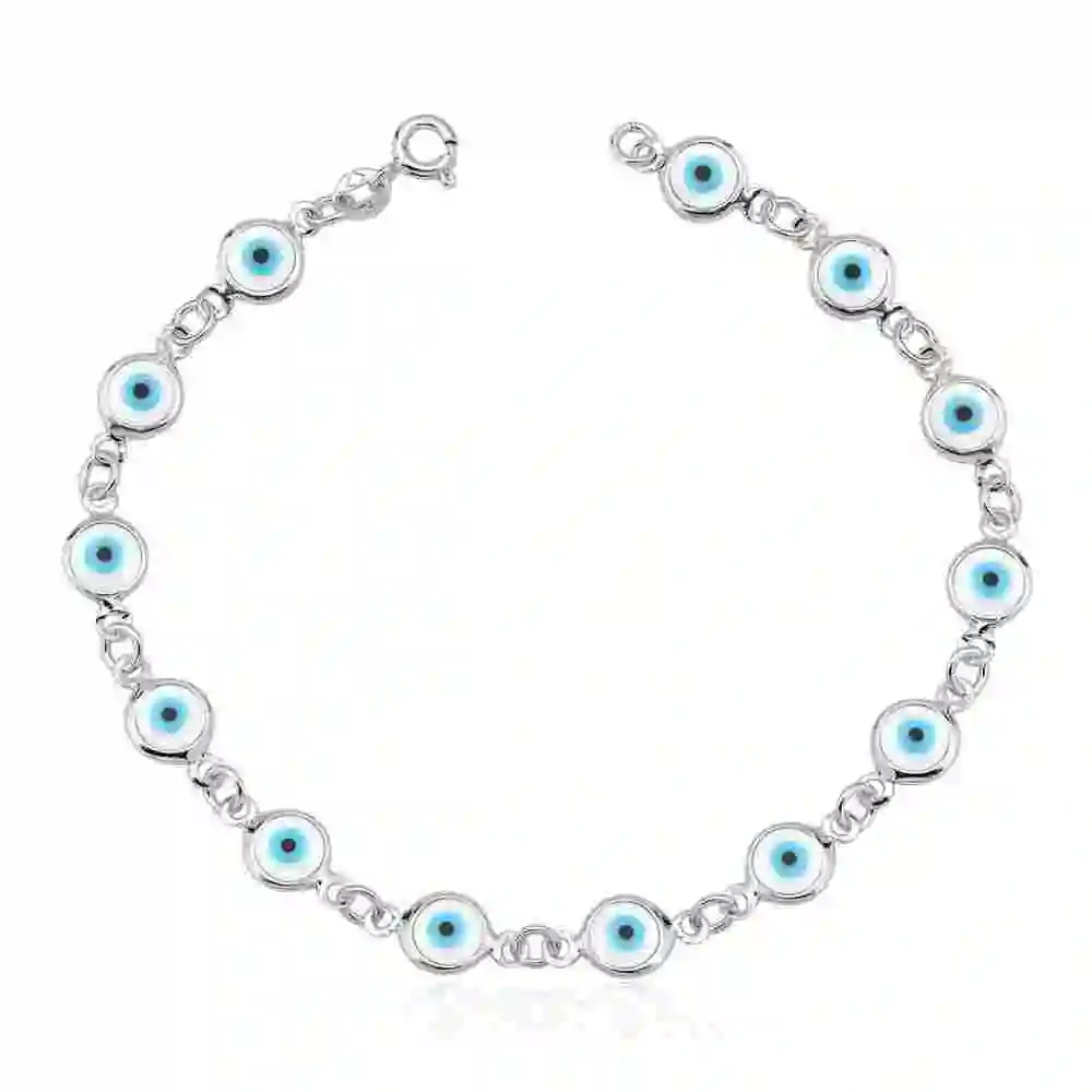 Pulseira Prata 925 Olhos Gregos Brancos Produto Pulseira Prata 925 Olhos Gregos Brancos