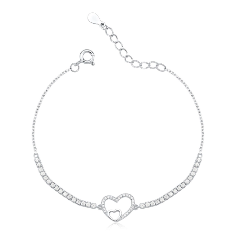 Produto Pulseira Riviera de Prata 925 Coração Vazado e Cravejado