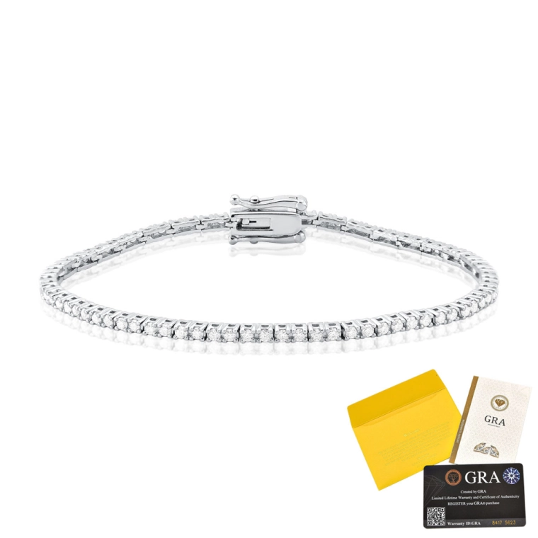 Pulseira Riviera de Prata 925 Moissanite com 2mm e Certificado GRA Produto Pulseira Riviera de Prata 925 Moissanite com 2mm e Certificado GRA