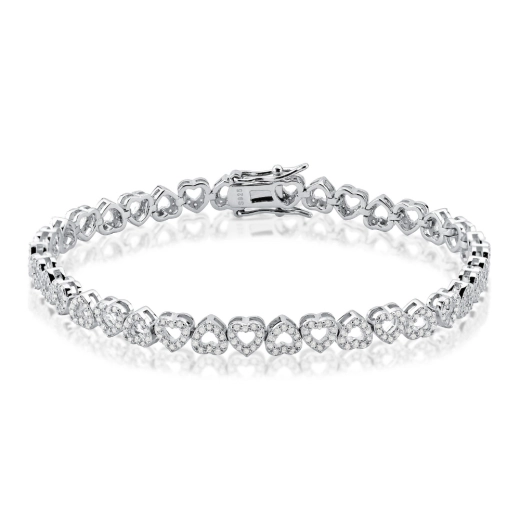 Pulseira Riviera corações cravejados prata 925 Produto Pulseira Riviera corações cravejados prata 925