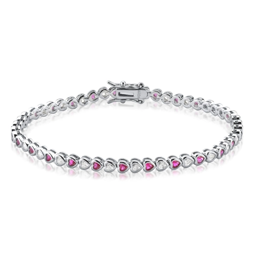 Produto Pulseira Riviera corações zircônia prata 925