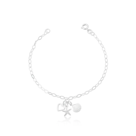 Produto Pulseira feminina patuá estrela coração e concha prata 925