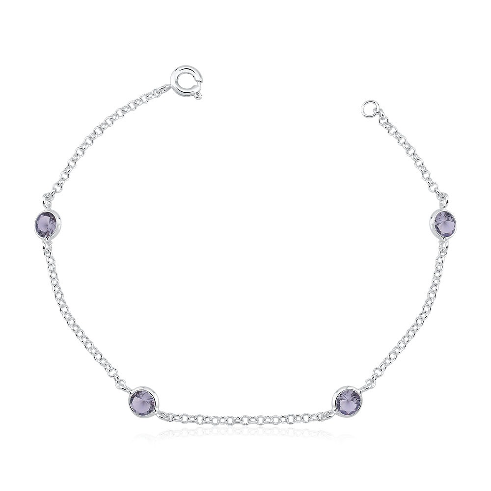 Produto Pulseira Feminina de Prata 925 Zircônia Redonda