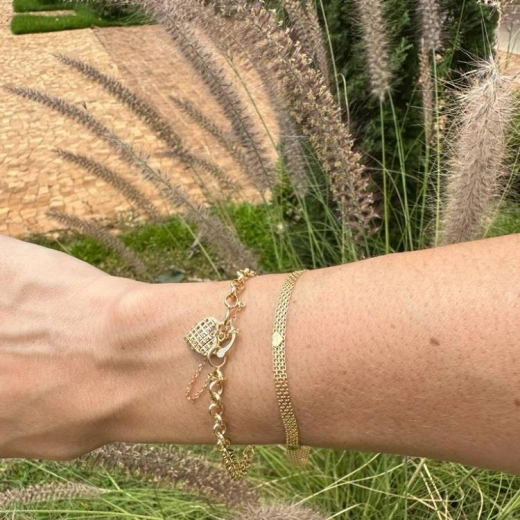 Produto Pulseira elo Português em Ouro 18k com fecho de Coração