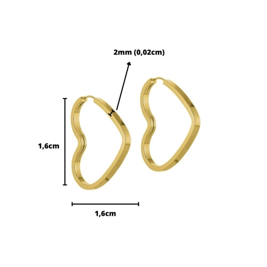 Produto Argola de ouro 18k coração tamanho médio e largo