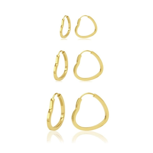 Trio de Argolas Coração de Ouro 18k Produto Trio de Argolas Coração de Ouro 18k