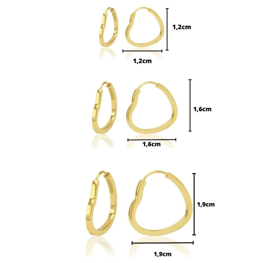 Trio de Argolas Coração de Ouro 18k Produto Trio de Argolas Coração de Ouro 18k