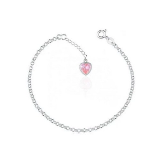 Tornozeleira Prata 925 Elo Portugues Coração Rosa Produto Tornozeleira Prata 925 Elo Portugues Coração Rosa