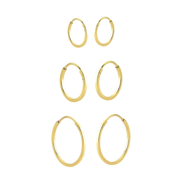 Produto Trio argolas de Ouro 18k Redonda com 10mm/12mm/14mm