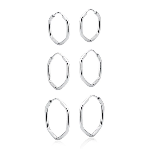 Kit Trio Argolas Hexagono Prata 925 16mm/14mm/12mm Produto Kit Trio Argolas Hexagono Prata 925 16mm/14mm/12mm