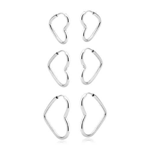 Kit trio argolas coração prata 925 12mm/16mm/20mm Produto Kit trio argolas coração prata 925 12mm/16mm/20mm