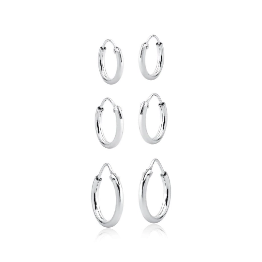 Kit trio argolas redondas prata 925 10mm/12mm/14mm Produto Kit trio argolas redondas prata 925 10mm/12mm/14mm