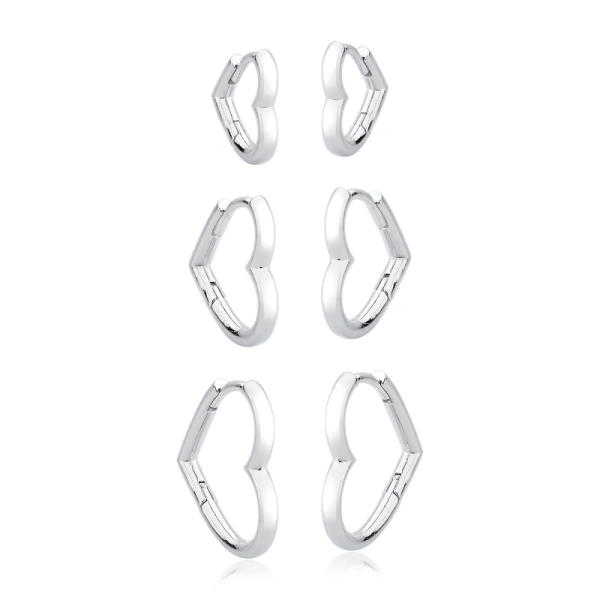 Produto Trio de Brincos Argola de Prata 925 Click Coração Vazado