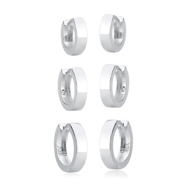 Produto Trio de Brincos Argola de Prata 925 Click Redonda Lisa