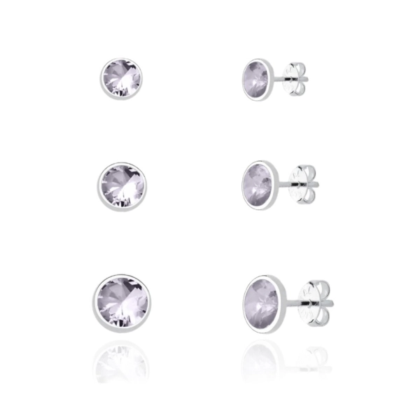 Produto Trio de Brincos Feminino de Prata 925 Cravação Inglesa Lilás