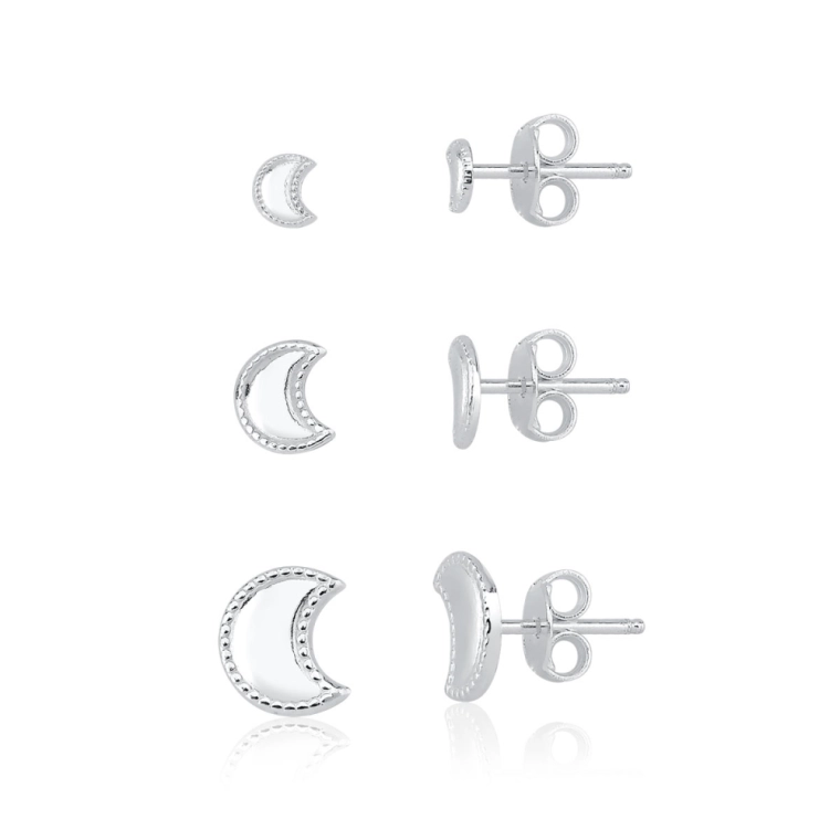 Produto Trio de Brincos Feminino de Prata 925 Lua Detalhada
