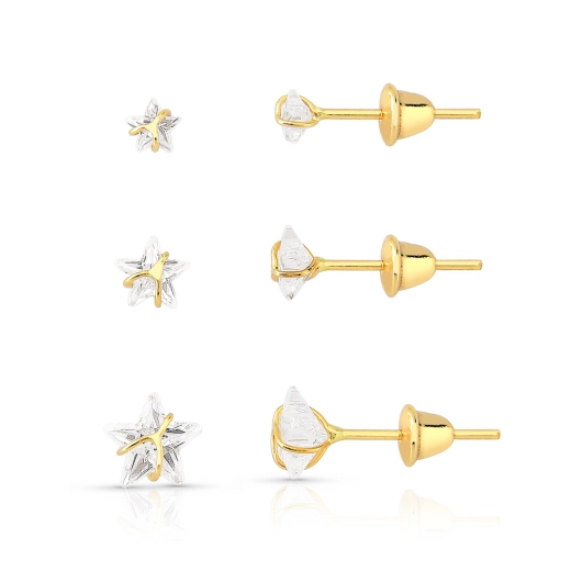 Produto Trio de Brincos de Ouro 18k Estrelas 3mm / 4mm e 5mm