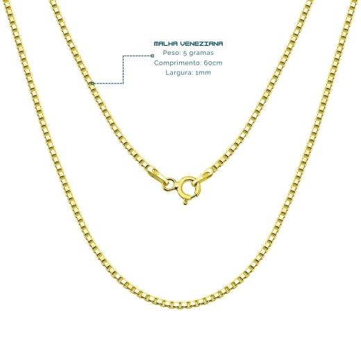 Produto Corrente de Ouro 18k Veneziana de 1mm com 60cm