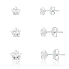 Produto - Trio de brincos estrela prata 925