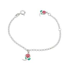 Pulseira infantil prata 925 flor rosa Produto - Pulseira infantil prata 925 flor rosa