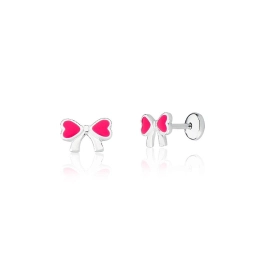 Produto - Brinco prata 925 infantil laço rosa