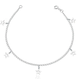 Produto - Tornozeleira prata 925 5 estrelas vazadas 24cm