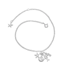 Produto - Tornozeleira prata 925 estrela do mar concha peixe