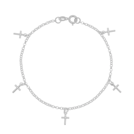Produto - Pulseira feminina 5 cruz pequenas pendentes prata 925