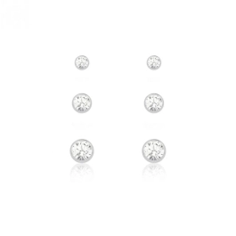 Produto - Kit 3 Brincos Trio Zircônia Cravação Inglesa De Prata 925