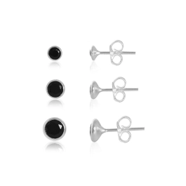 Produto - Trio de brincos prata 925 - Cravação inglesa preto