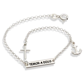 Produto - Pulseira placa temor a Deus cruz e âncora prata 925