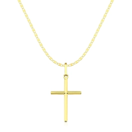 Produto - Cordão masculino de ouro 18k Piastrine e cruz tamanho 2,2cm