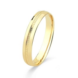Aliança de Ouro 18k 3mm com Friso Detalhado no Meio Produto - Aliança de Ouro 18k 3mm com Friso Detalhado no Meio