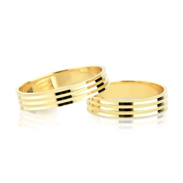 Aliança de Ouro 18k com 4mm e Linhas Trabalhadas Produto - Aliança de Ouro 18k com 4mm e Linhas Trabalhadas