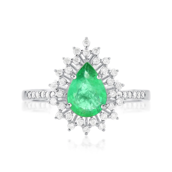 Produto - Anel de Esmeralda Gota 1,02 ct com Diamantes em Ouro Branco 18K