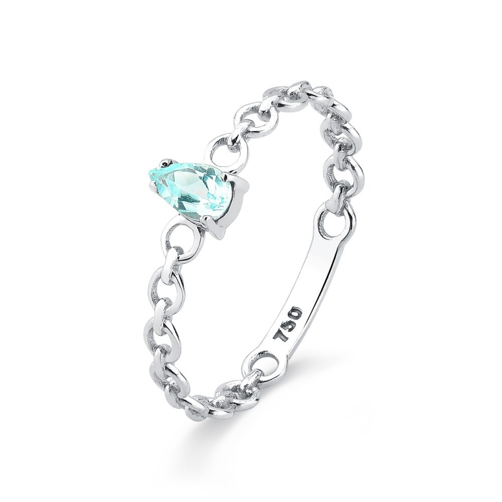 Anel de Ouro Branco 18k Cadeado com Gota Azul Topázio Produto - Anel de Ouro Branco 18k Cadeado com Gota Azul Topázio