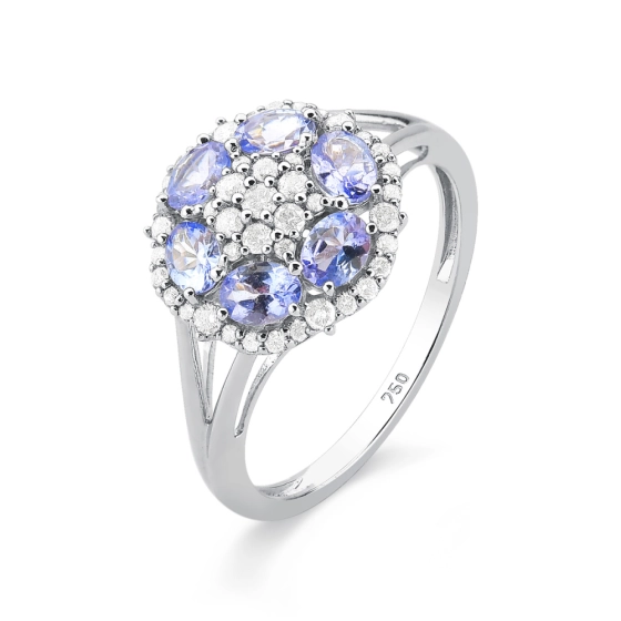 Produto - Anel de Ouro Branco 18K com Tanzanitas Naturais 0,96 ct e Diamantes 0,39 ct | Aqua Joias