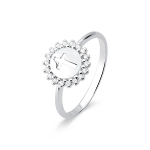 Anel de Prata 925 Círculo com Cruz Vazada e Zircônias Produto - Anel de Prata 925 Círculo com Cruz Vazada e Zircônias