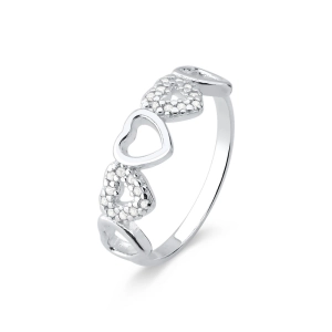 Anel de Prata 925 Corações Lisos e com Zircônias Produto - Anel de Prata 925 Corações Lisos e com Zircônias
