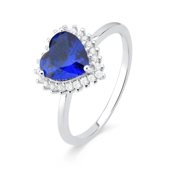 Produto - Anel de Prata 925 Moissanite e Coração Azul Marinho