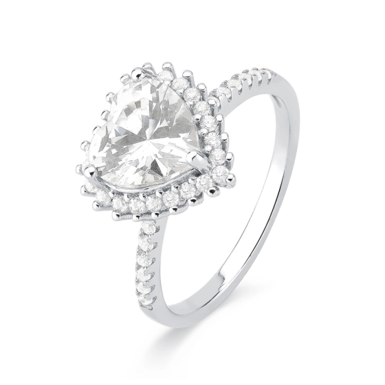 Produto - Anel de Prata 925 Moissanite e Coração Cristal