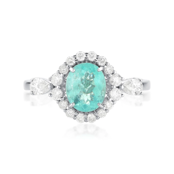 Produto - Anel de Turmalina Paraíba 1,40 ct Oval com Diamantes em Ouro Branco 18K | Aqua Joias