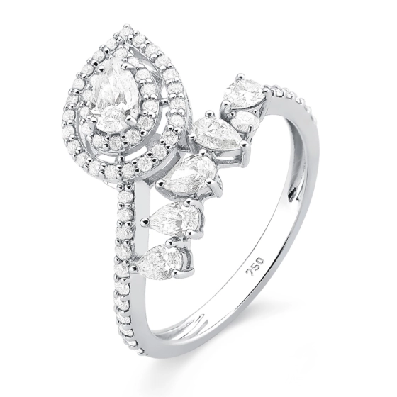 Produto - Anel Gota com Diamantes 1,30 ct em Ouro Branco 18k