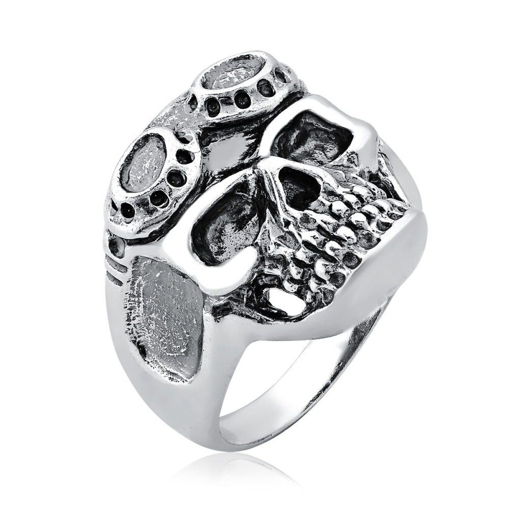 Produto - Anel Masculino de Prata 925 Caveira Motoqueiro Envelhecido