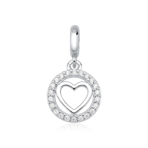 Berloque de Prata 925 Círculo Vazado com Coração e Zircônias Produto - Berloque de Prata 925 Círculo Vazado com Coração e Zircônias