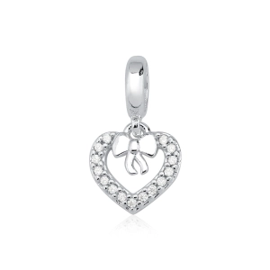 Berloque de Prata 925 Coração Vazado com Lacinho Produto - Berloque de Prata 925 Coração Vazado com Lacinho
