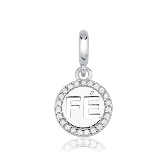 Berloque de Prata 925 Fé com Zircônias Produto - Berloque de Prata 925 Fé com Zircônias