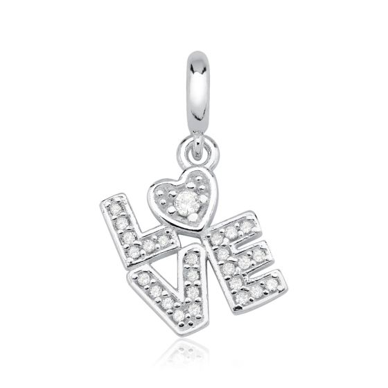 Berloque de Prata 925 Love com Zircônias Produto - Berloque de Prata 925 Love com Zircônias