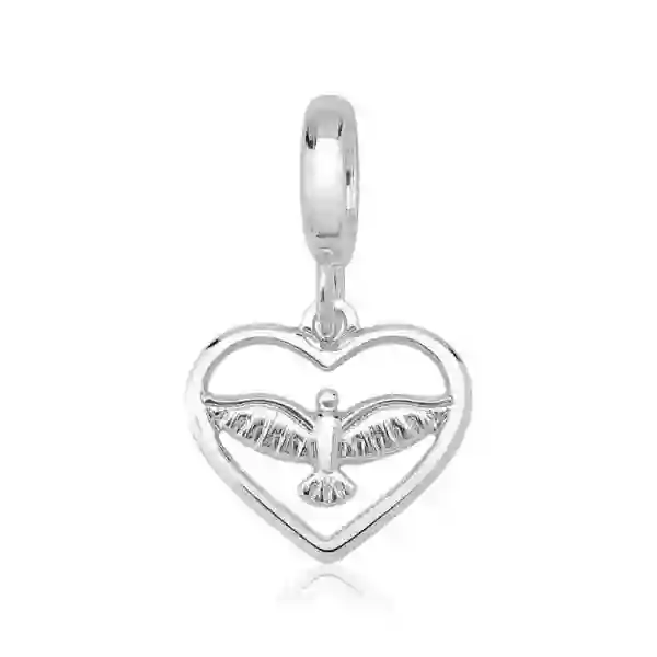 Berloque para Pulseira de Prata 925 Coração Vazado com Espirito Santo Produto - Berloque para Pulseira de Prata 925 Coração Vazado com Espirito Santo