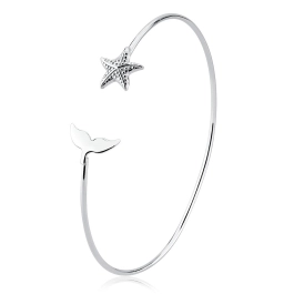 Produto - Bracelete Feminino de Prata 925 Estrela e Rabo de Sereia